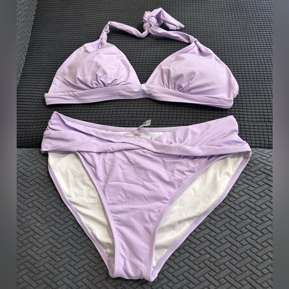 Yonique Women Two Piece Bathing Suit Push Up Bikini Set Halter Swimsuit Purple L - Picture 4 of 6